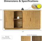 win2win 63" Fluted Sideboard Buffet Cabinet with Storage, Modern Credenza with Faux Marble Top, Curved Corners, Wood Boho Media TV Console Accent Cabinet for Living Room Kitchen Hallway, Oak