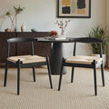 Farini Mid Century Modern Dining Chairs Set of 2, Solid Wood Frame Kitchen Chairs with Woven Upholstered Seat for Dining Room & Breakfast Nook,Black-Beige
