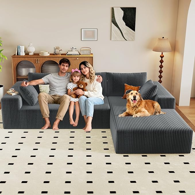 96" Modular Sectional Couch, L Shaped Cloud Sofa with Chaise Lounge, Cor...