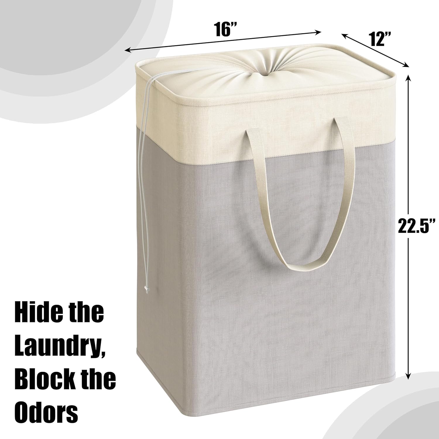 Simple Houseware 75L Collapsible Laundry Hamper, Rectangle Cotton Basket with Drawstring Closure and Handles, Gray