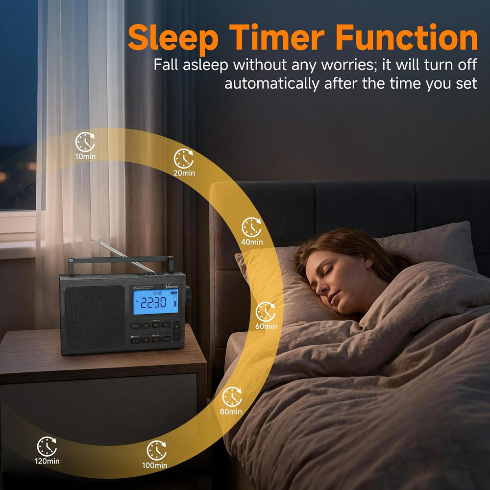 Portable Bluetooth AM FM Shortwave Radio AC & Battery Powered