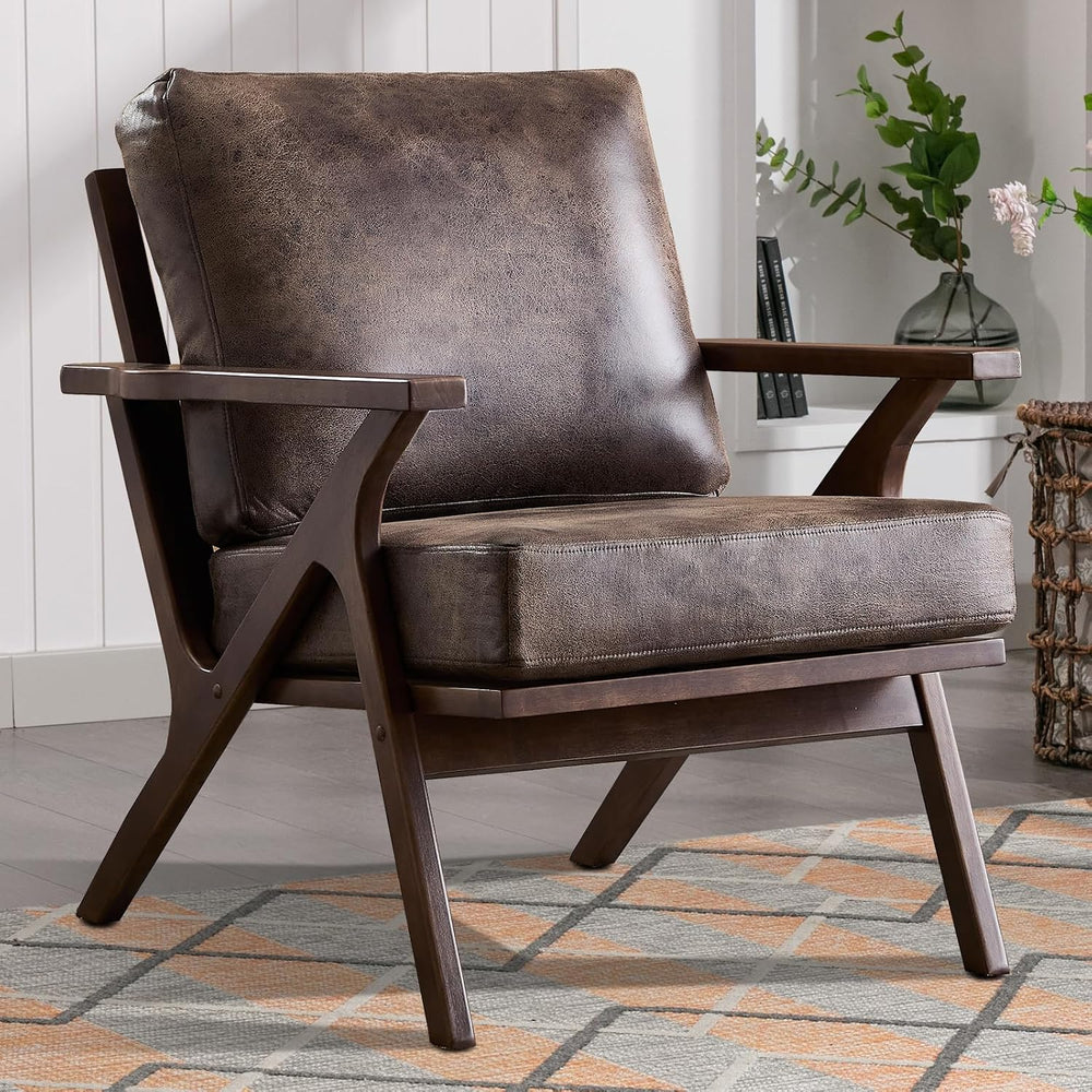 INZOY Mid-Century Modern Accent Chair with Wood Frame, PU Leather Living Room...