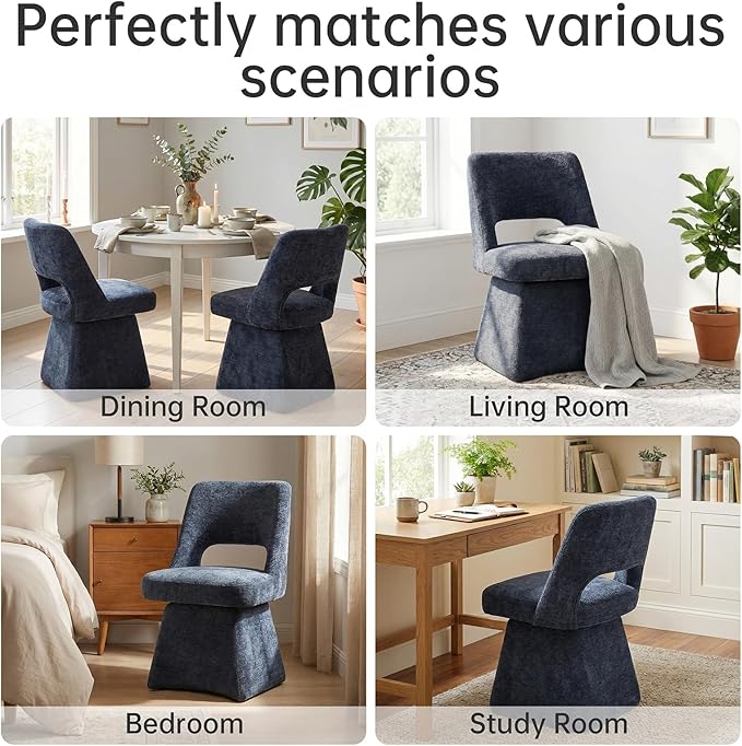 VKNOW Upholstered Swivel Dining Chairs Set of 4, Modern Dining Room Chairs with Open Back, Chenille Fabric Kitchen Chairs for Dining Room, Living Room, Bedroom, Vanity, Blue