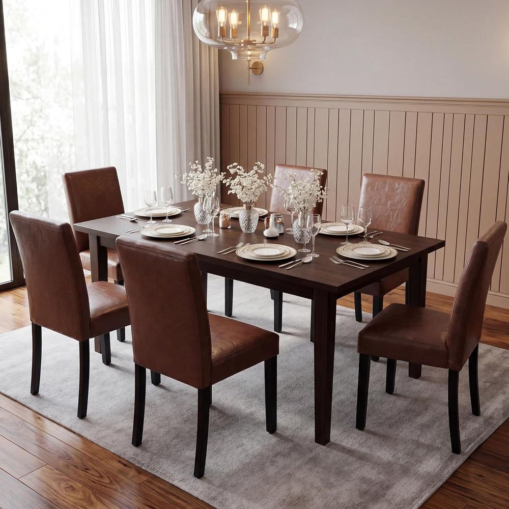 LSSBOUGHT Modern Dining Chair Urban Style Linen Kicthen Chairs with Solid Woo...