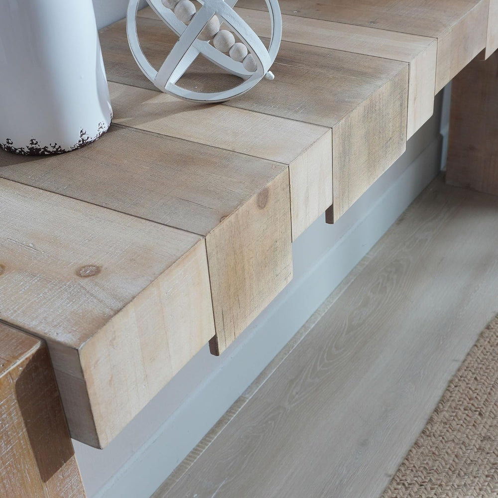 71" Rustic Wooden Console Table with Step-Block Design | Mid Century Mod...