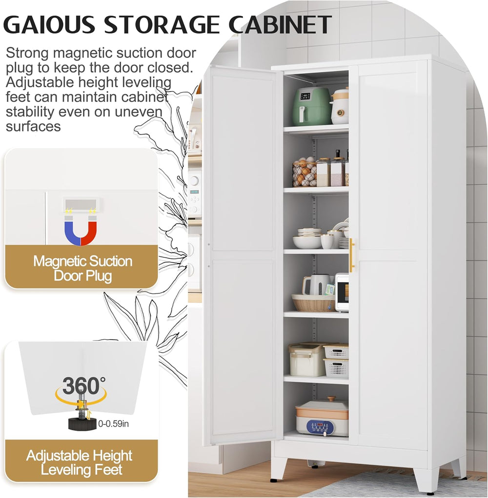 GAIOUS 75.2" Tall Kitchen Pantry Storage Cabinet, Metal File Cabinet wit...