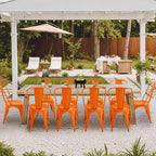 Furmax Metal Dining Chair Indoor Outdoor Use Stackable Classic Trattoria Chair Chic Dining Bistro Cafe Side Metal Chairs Set of 4 (Orange)