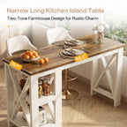 Tribesigns 62" Kitchen Island with Storage, Stationary Island Table | 2-Tier Open Storage Shelves, X-Frame Structure, Counter Height Table for Kitchen, Dining Room, Rustic Brown & White