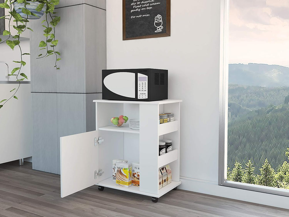 White Single Door Microwave Cabinet with 3 Side Shelves