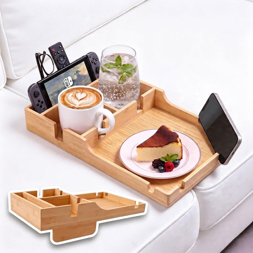 Couch Tray Insert with 2 Cup Holders, 2-in-1 Bamboo Insert & Flat Sofa Or...