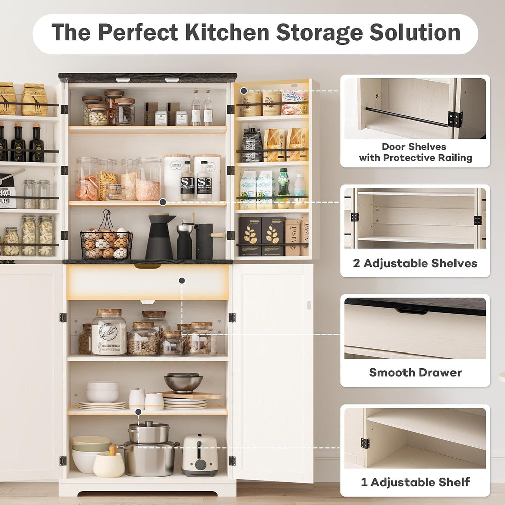 COSIEST 72'' Kitchen Pantry Cabinet, Tall Kitchen Storage Cabinet wit...