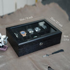 10 Watches Box for Men Watch Display Case, Black Wood Luxury Watch Organizer with Large Glass Window, Ultra Smooth Suede Interior (10W-BB)