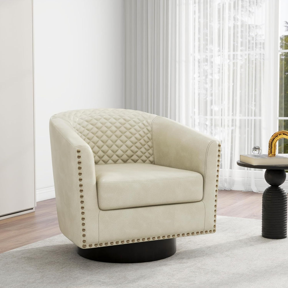 Swivel Barrel Accent Chair Set of 2, Comfy Modern Upholstered Round Faux Leat...