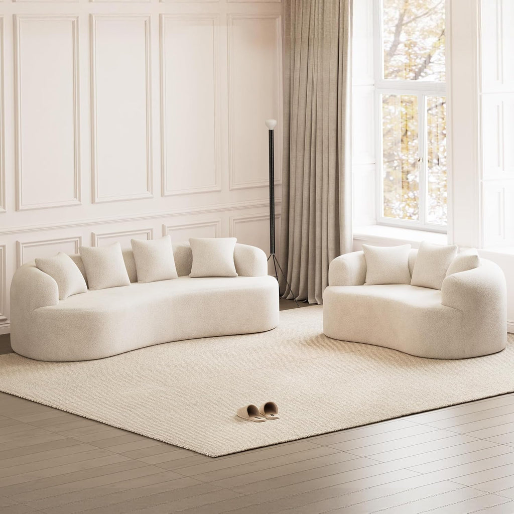 ONEMMLION 107" Modern Curved Sofas for Living Room, Cream White | Chenille Oversized Plush 4-Seater Boucle Cloud Couch with Extra-Deep Seating for Small Spaces, Apartment