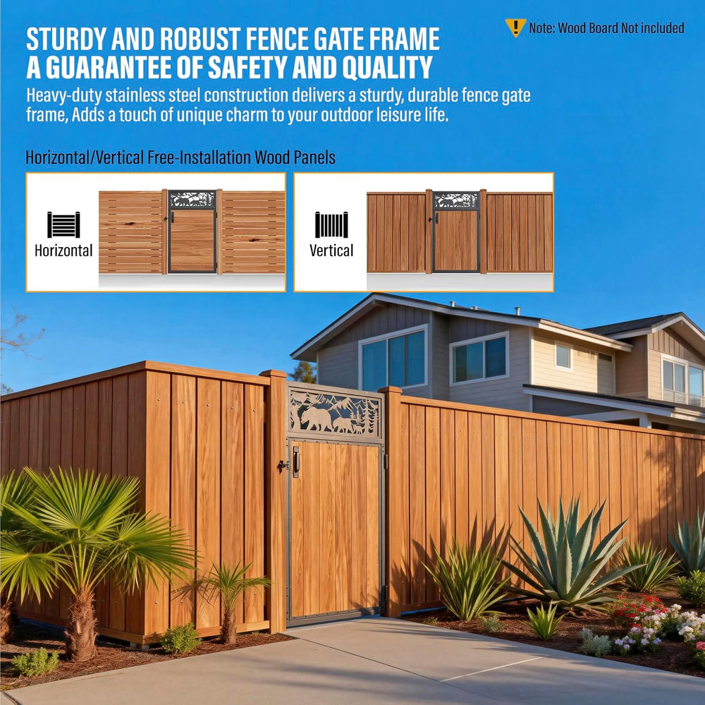 3x5FT Fence Gate Frame Kit 201 Stainless Steel Heavy Duty Garden Gates Anti-S...