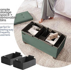 STORAGEBUD Storage Ottoman Bench with Bins, 30-in Storage Bench for Bedroom End of Bed, Folding Foot Rest Ottoman for Living Room Max 660lbs, Fabric Ottomans, Green