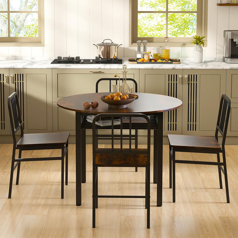 GOFLAME 5-Piece Round Dining Table Set for 4, Space-Saving Kitchen Table and ...