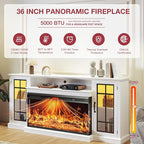 oneinmil 36 Inch 3-Sided Glass Fireplace TV Stand for TVs up to 80", Rustic Media Entertainment Center Console Table with Glass Door Closed Storage, Set of TV Table, White