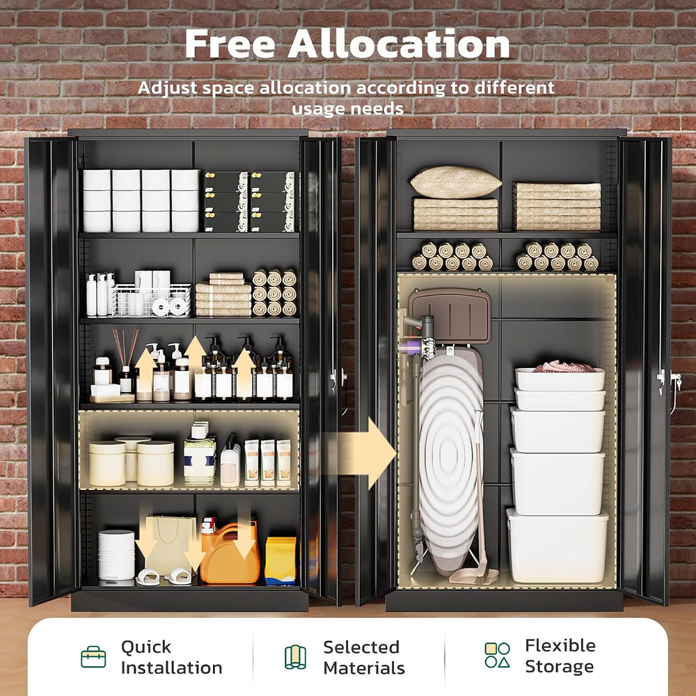 Greenvelly 72" H Metal Storage Cabinet, 36" W x 18" D Black Me...