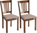 HOMCOM Dining Chairs Set of 2, Solid Wood Kitchen Chairs, Mid Century Modern Linen Fabric Upholstered for Dining Room, Living Room, Walnut Frame and Taupe Upholstery
