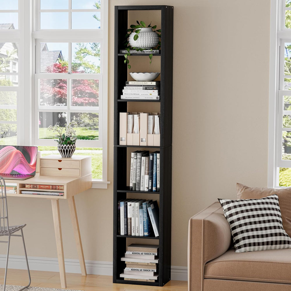 Tall Cube Storage Organizer Bookcase, 6 Tier 11 inch Open Back Cubical Shelf ...