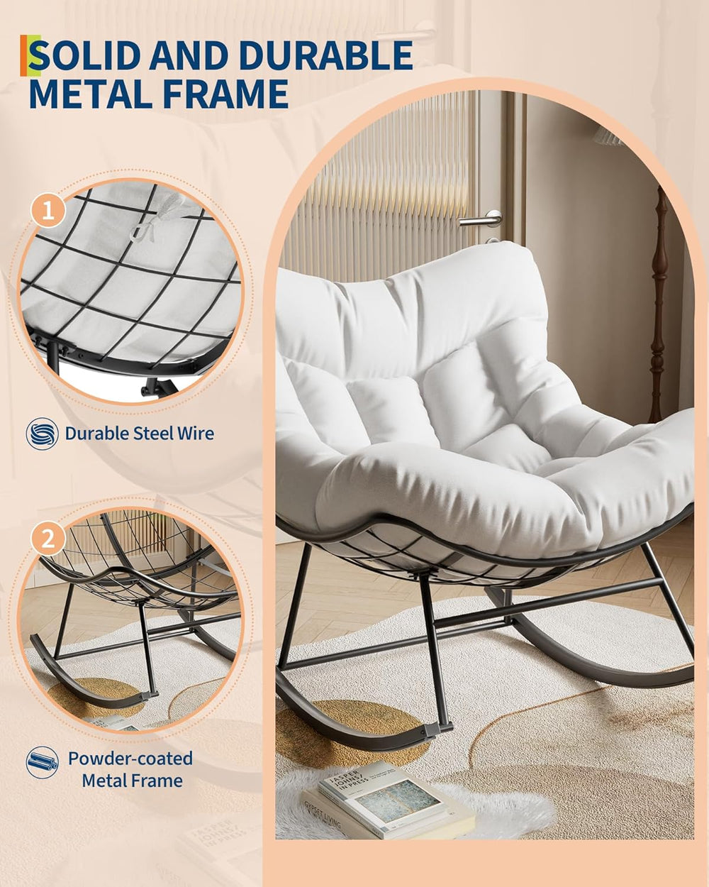 GarveeLife Outdoor Papasan Rocking Chair for Balcony Backyard Porch Bedroom |...