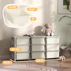 Qaba 3 Tier Kids Storage Unit, 9 Drawer Chest Toy Organizer Plastic Bins for Kids Bedroom Nursery Kindergarten Living Room for Boys Girls Toddlers, Cream White