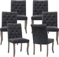 Upholstered Tufted Chenille Dining Side Chairs, Armless Nailhead Trim Chairs with Solid Wood Legs, Modern Farmhouse Chairs for Dining Room, Kitchen & Living Room (Set of 6, Charcoal Gray)