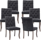 Upholstered Tufted Chenille Dining Side Chairs, Armless Nailhead Trim Chairs with Solid Wood Legs, Modern Farmhouse Chairs for Dining Room, Kitchen & Living Room (Set of 6, Charcoal Gray)
