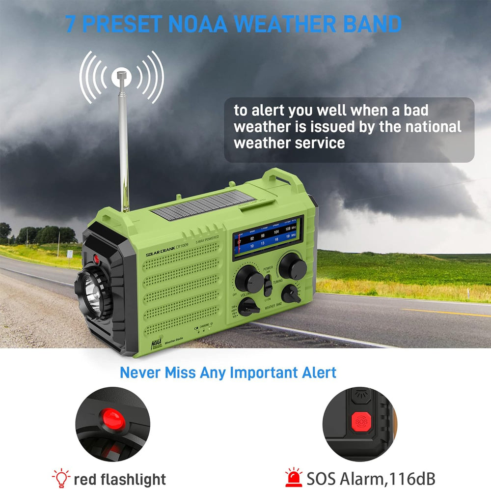 NOAA Weather Radio, Hand Crank Emergency Radio Solar Battery Operated AM FM
