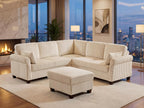 90.6" V-Shaped Sectional Sofa with Storage Ottoman, Corduroy Beige | Cloud Comfort, Couches for Living Room, 5-Seat, Comfy Deep Seat, 2 Throw Pillows, Bedroom, Apartment, Office