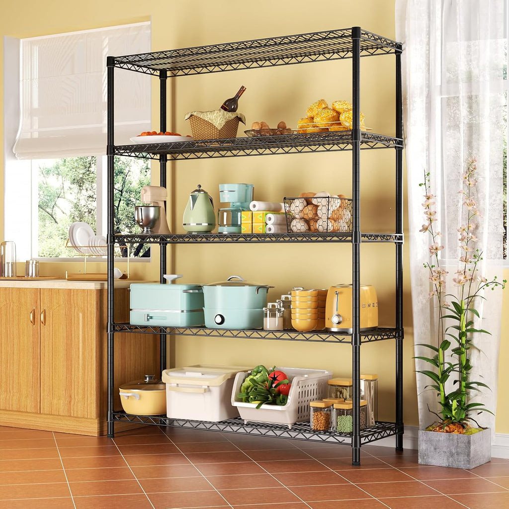 SINGAYE 5 Adjustable Heavy Duty Garage Shelving Wire Shelves Metal Standing Units Bathroom Organizers and Storage Shelf Closet Metal Pantry Kitchen 18" DX46 WX77 H Black