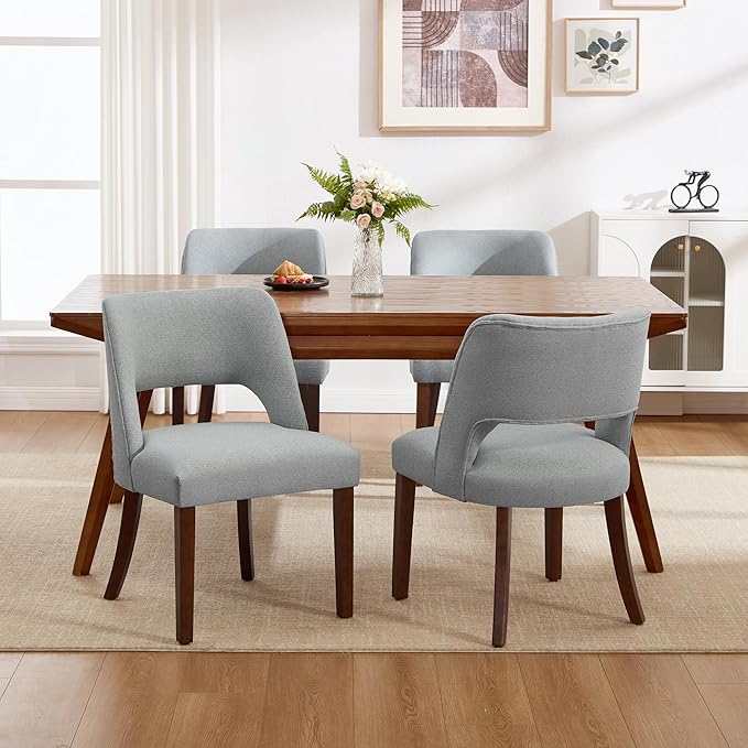 Dining Chairs Set of 4,Modern Dining Room Chairs with Thick Cushions,Upholstered Linen Fabric Kitchen Chairs for Kitchen Dining Room LIGHTGREY