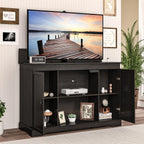 GDLF Hidden Motorized TV Lift Cabinet for 55-65 Inch TVs, Walnut | Remote control operation raises or lowers the screen, while interior compartments organize media devices and accessories