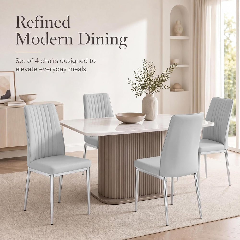 Gray Dining Chairs Set of 6, Modern PU Leather Dining Room Chair with Chrome ...