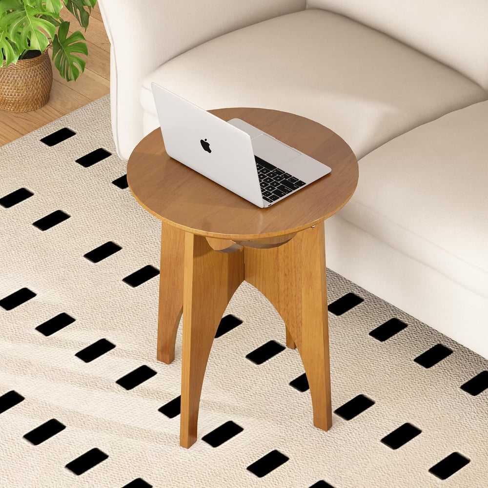 Round Side Table Living Room, Solid Wood End Table, Mid Century Modern Small ...