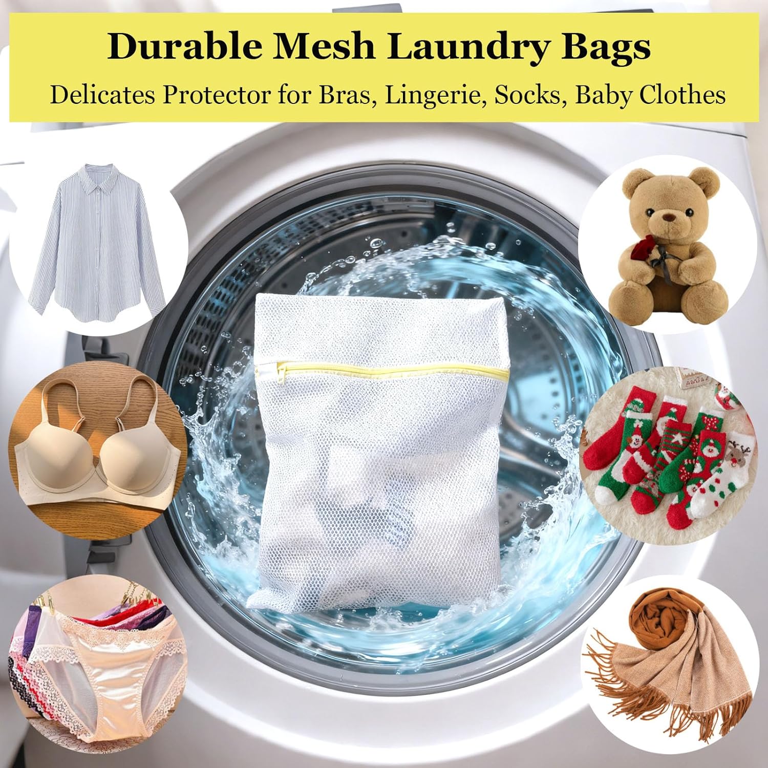 Mesh Laundry Bags for Washing Machine - 10 Pack (12x16 Inch), Double-layer Delicates Wash Protector for Lingerie Clothes