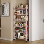 6 Tier Slim Rolling Storage Cart with Wheels, Metal Mobile Shelving Unit Organizer Utility Cart for Office Bathroom Kitchen Laundry Room Narrow Places (Pink 10 Inches)