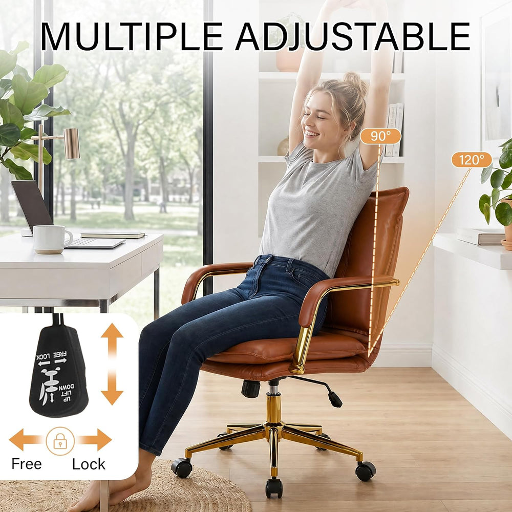 MOJAY Mid-Back Ergonomic Leather Office Chair, Modern Upholstered Executive D...