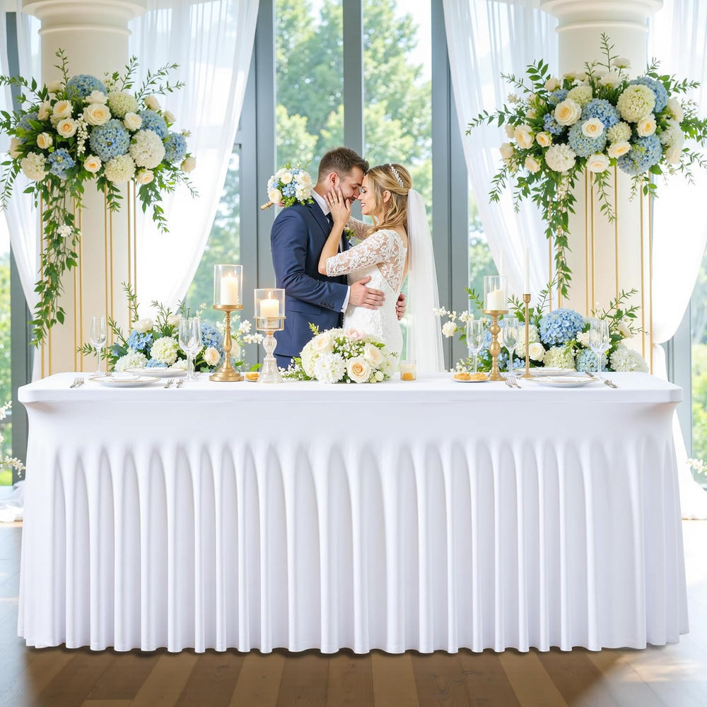 gogoparti 2 Pack Spandex White Fitted Table Cloth for 6ft Rectangle Tables Wh...