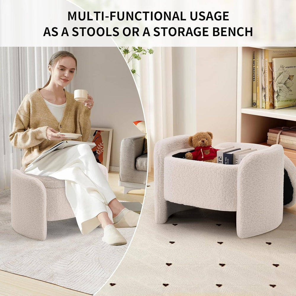 Storage Bench with Lamb Fleece Fabric, Vanity Stool Chair, Upholstered Ottoma...