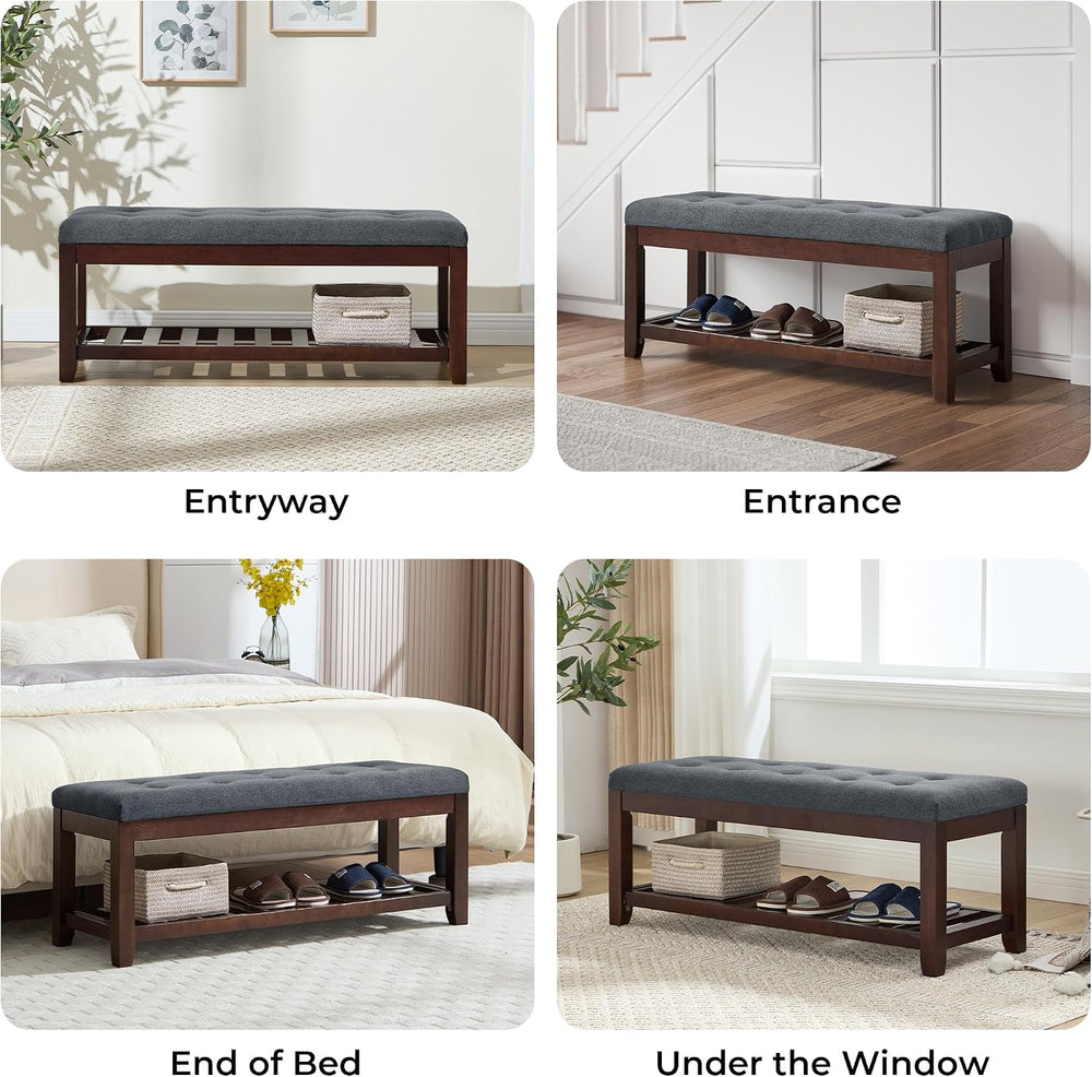 Shoe Bench Entryway, 44" End of Bed Bench,Upholstered Linen Bench for Li...