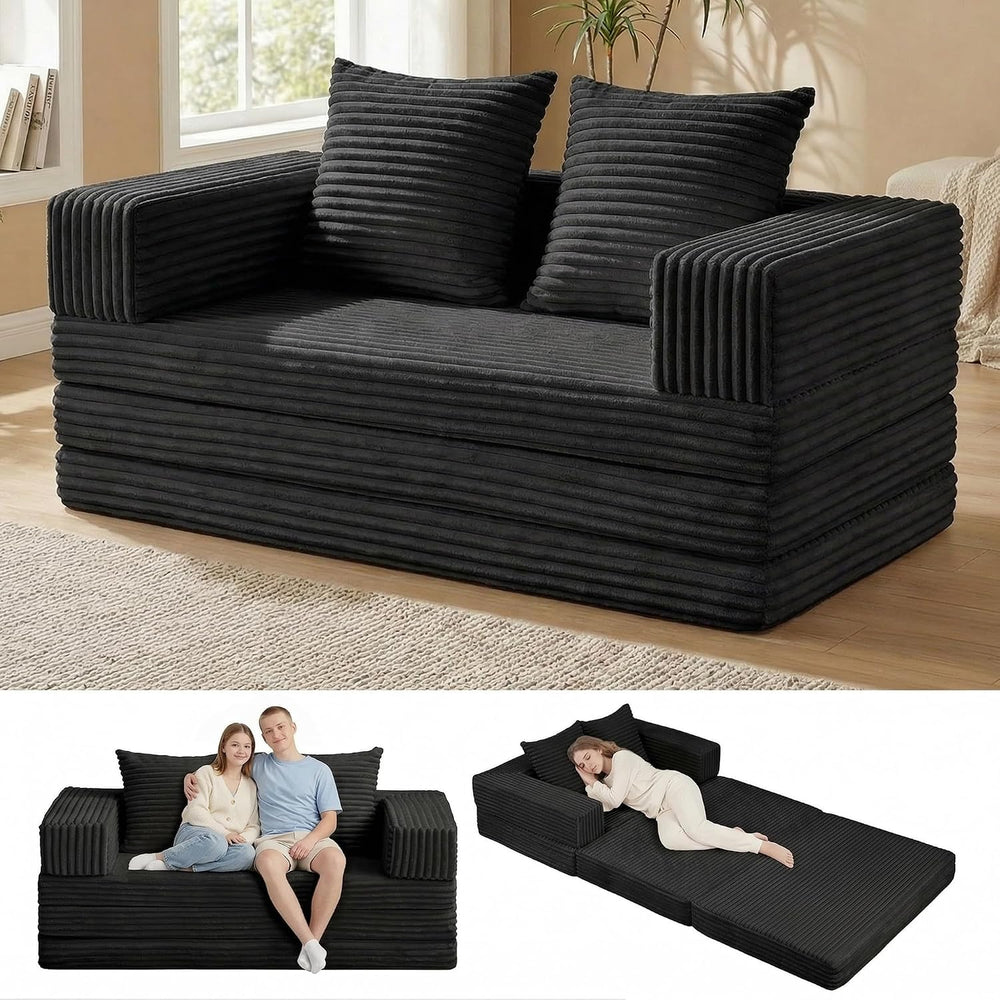 Convertible Sofa Bed, 4-in-1 Loveseat with Removable Armrests Backrest, Cordu...