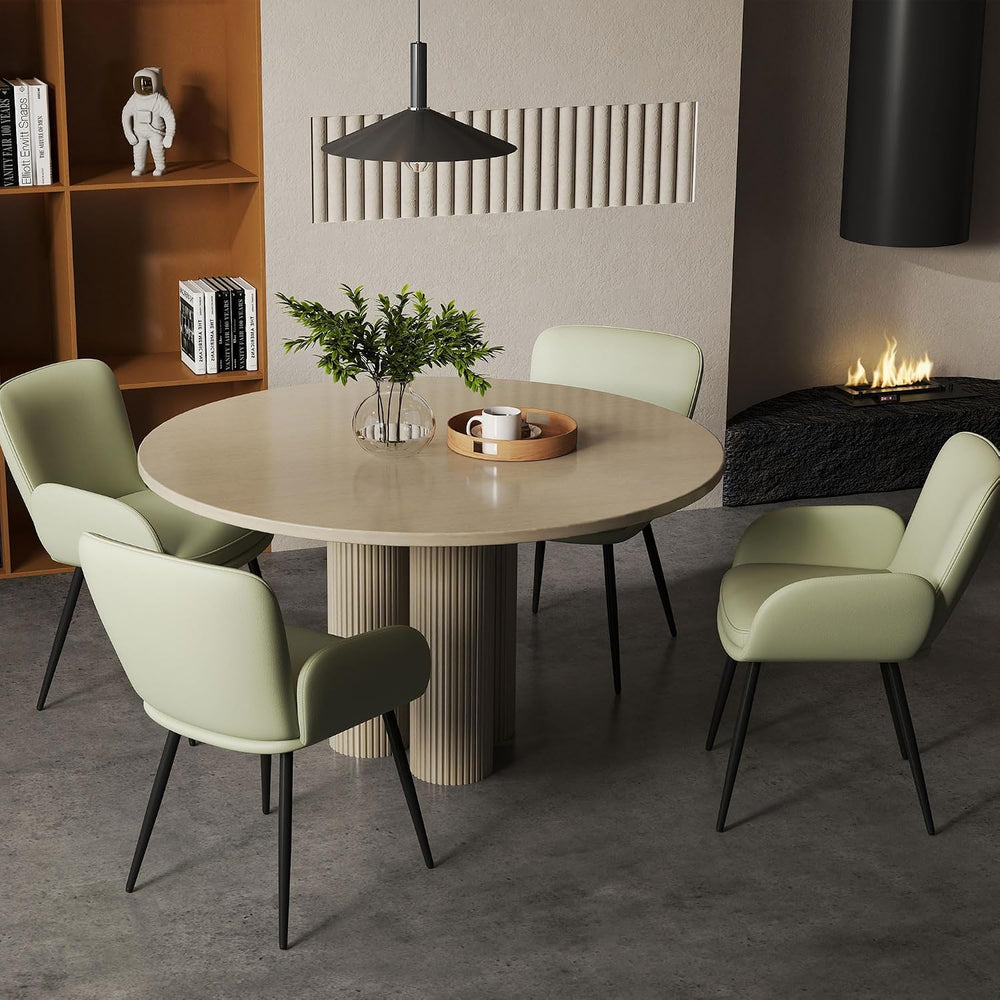 VKNOW Modern Faux Leather Dining Chairs Set of 4 with Armrest, Green | Armed ...