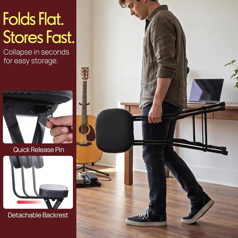 Pyle Adjustable Guitar Seat with Built-In Stand, EVA Foam Padded Cradles, Rem...
