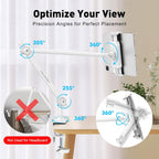 AboveTEK Tablet Stand Holder for Desk & Bed, Aluminum iPad Holder Arm with 360° Rotating Clamp, Adjustable Phone Stand Compatible with 4.7"-13.5" iPad Pro/Air/Mini, iPhone, Galaxy Tab- White