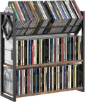 3-Tier CD Holder for 120 CDs, Wooden and Metal CD Storage Rack For DVDs | Top Shelf Shows Favorite Album Art, Open Tiers Keep CDs and DVDs Sorted For Retro Music Corners