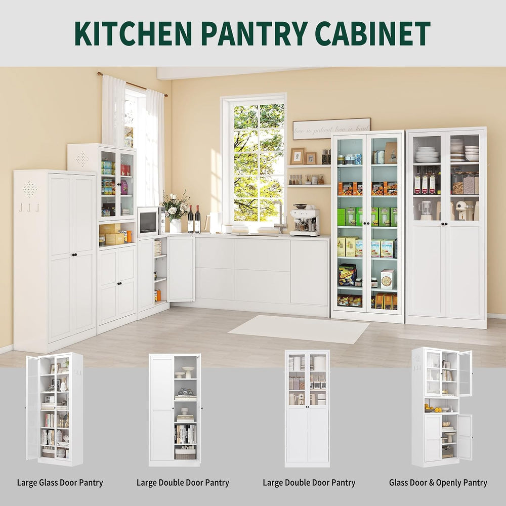 Kitchen Pantry Cabinet, 72" Tall Farmhouse Storage Cabinet, Kitchen Stor...