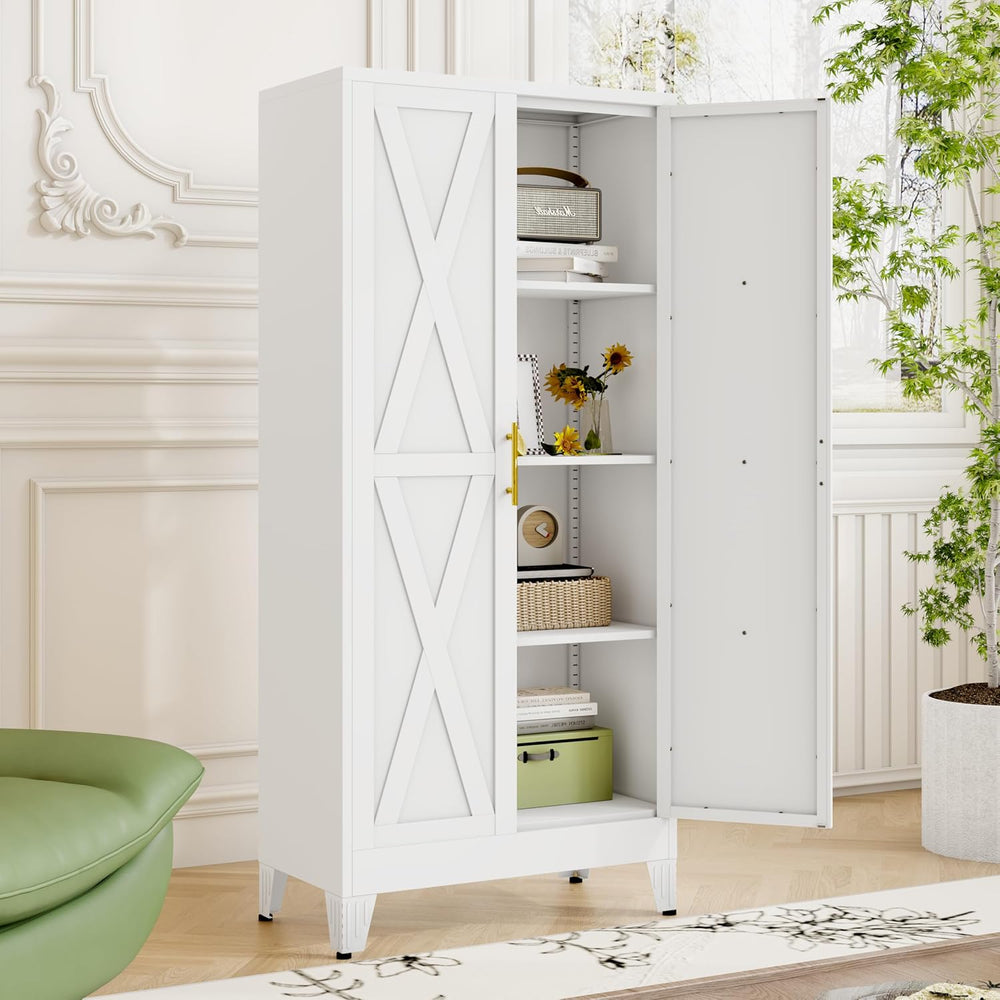61" H Metal Kitchen Pantry Storage Cabinet, Freestanding Cupboard with 2...
