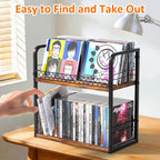 Alyoen 2-Tier CD Holder, CD Storage Rack, CD Organizer with Display Top Shelf, CD Case Holder for Home Office, Holds Up to 60 Standard, Ideal for Music Enthusiasts